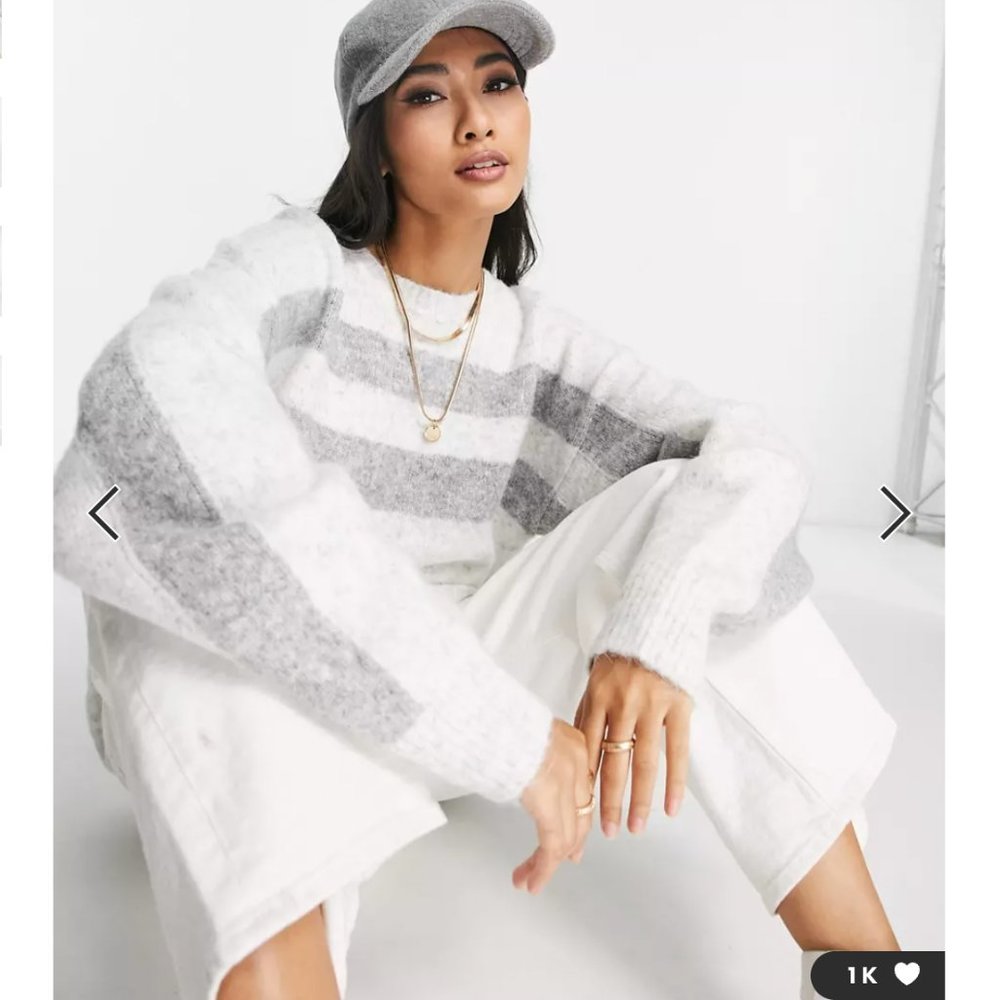 Topshop Longline Sweater with Double Stripe